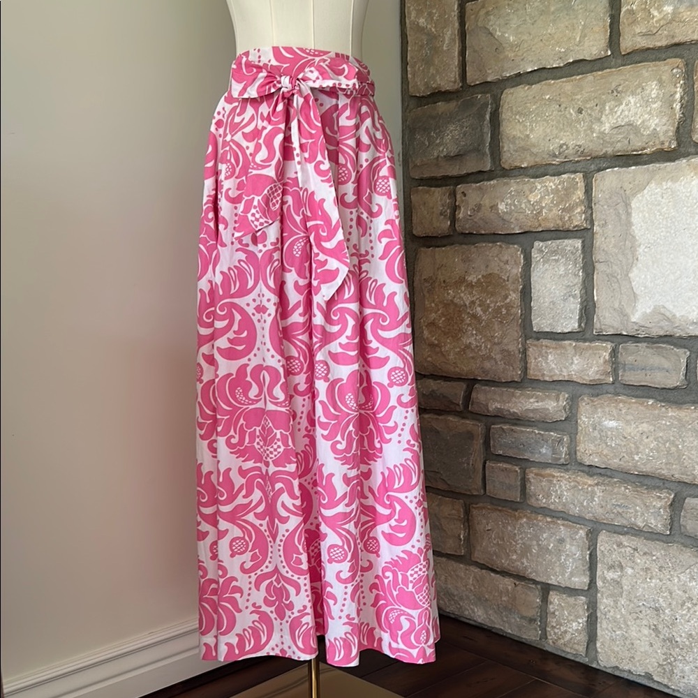 Talbots Pink and White Poplin Patio Skirt with Tie Front and Pockets!